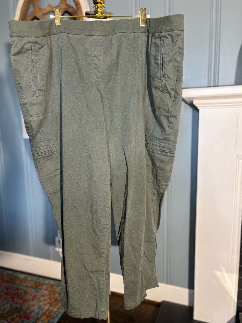 J.Jill LAGENLOOK Women’s Green Cotton Poplin Pants Pull-On Elastic Pockets 3X